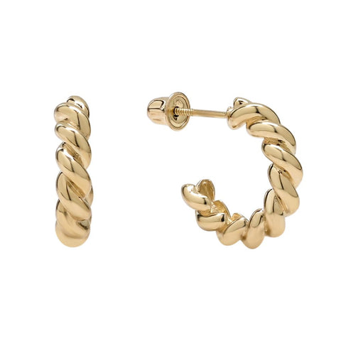 10k Solid Gold Croissant Huggie Studs - - Earrings - Ofina