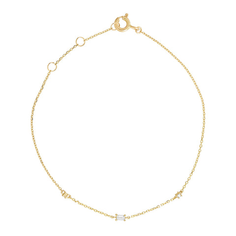 14k Solid Gold Tiny Multi-CZ & Emerald Bracelet - - Bracelets - Ofina