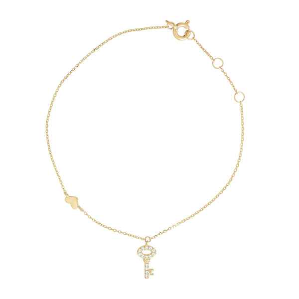 14k Solid Gold Key to Heart Bracelet - - Bracelets - Ofina