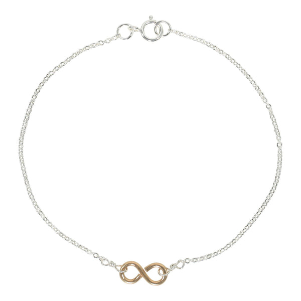Tiny Infinity Bracelet on Thin Chain - Gold Infinity / Silver Chain - Bracelets - Ofina