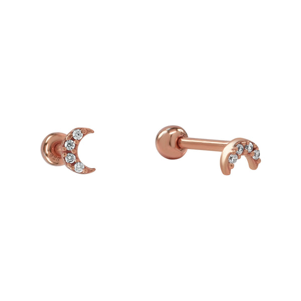 SALE-Mini CZ Half Moon Studs - Rosegold - Earrings - Ofina