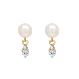 10k Solid Gold Pearl w/ Hanging CZ Studs - Yellow Gold - Earrings - Ofina