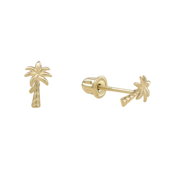 10k Solid Gold Palm Tree Studs - - Earrings - Ofina