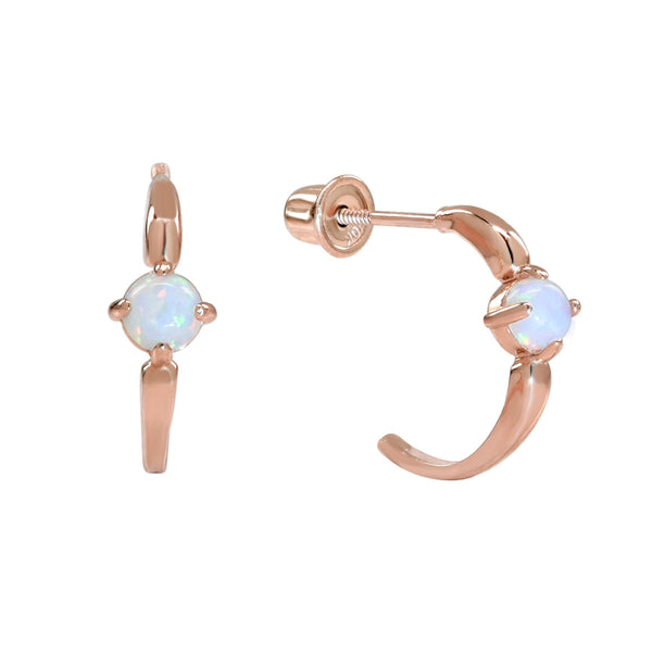 SALE - 10k Solid Gold Opal Prong Huggie Studs - Rose Gold - Earrings - Ofina