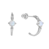 SALE - 10k Solid Gold Opal Prong Huggie Studs - White Gold - Earrings - Ofina
