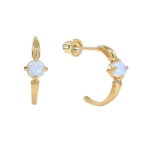 SALE - 10k Solid Gold Opal Prong Huggie Studs - Yellow Gold - Earrings - Ofina