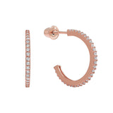 SALE - 10k Solid Gold CZ Pave Huggie/Hoop Studs - Rose Gold / 11mm - Earrings - Ofina