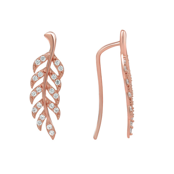 10K Solid Gold CZ Leaf Crawlers - Rose Gold - Earrings - Ofina