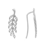10K Solid Gold CZ Leaf Crawlers - White Gold - Earrings - Ofina