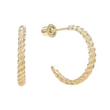 SALE - 10k Solid Gold Twisted Hoop Studs - Yellow Gold - Earrings - Ofina