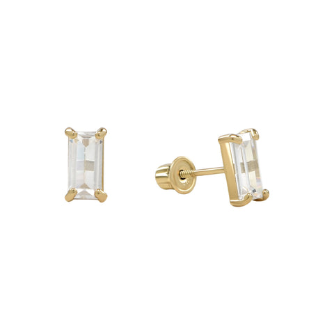 10k Solid Gold Emerald CZ Studs - Yellow Gold - Earrings - Ofina