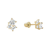 10k Solid Gold CZ Trio Cluster Studs - Yellow Gold - Earrings - Ofina
