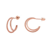 SALE - 10k Solid Gold Twisted & Smooth Double Huggie Studs - Rose Gold - Earrings - Ofina