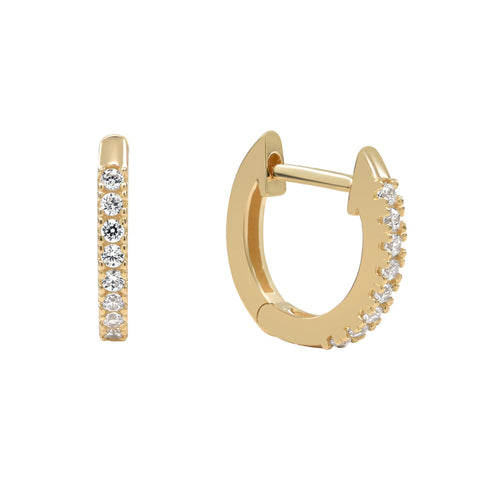 10k Solid Gold Pave CZ Huggies - Yellow Gold - Sold Individually - Earrings - Ofina