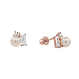 10k Solid Gold Pearl w/ CZ Cluster Studs - Rose Gold - Earrings - Ofina