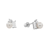 10k Solid Gold Pearl w/ CZ Cluster Studs - White Gold - Earrings - Ofina