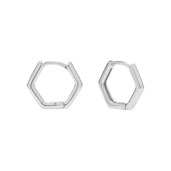 Thin Hexagon Huggies - Silver - Earrings - Ofina