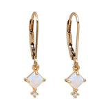 Square Prong Opal & CZ Leverback Earrings - - Earrings - Ofina