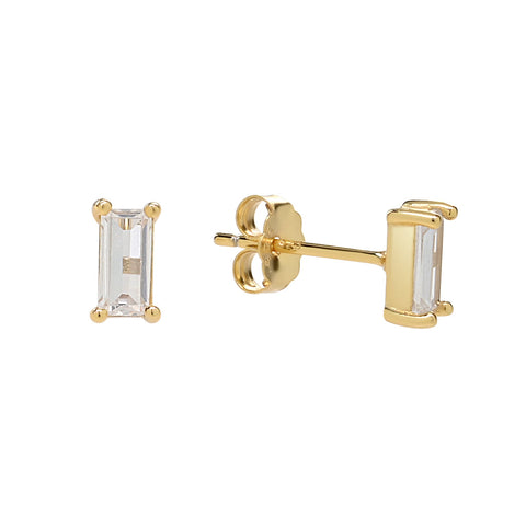 Emerald CZ Prong Studs - Gold - Earrings - Ofina