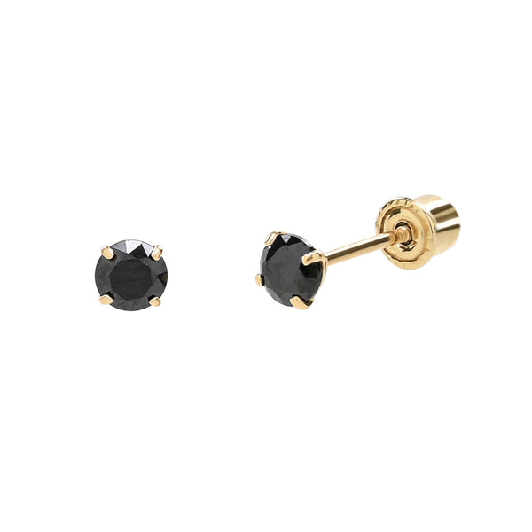 10k Solid Gold Black CZ Round Studs - - Earrings - Ofina