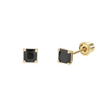 10k Solid Gold Black CZ Square Studs - - Earrings - Ofina
