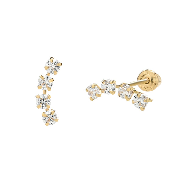 14k Solid Gold CZ Curved Studs - - Earrings - Ofina