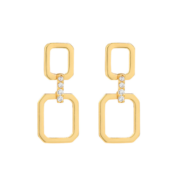 Oval Double Link CZ Studs - - Earrings - Ofina
