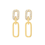 Double Smooth & CZ Oval Link Studs - - Earrings - Ofina