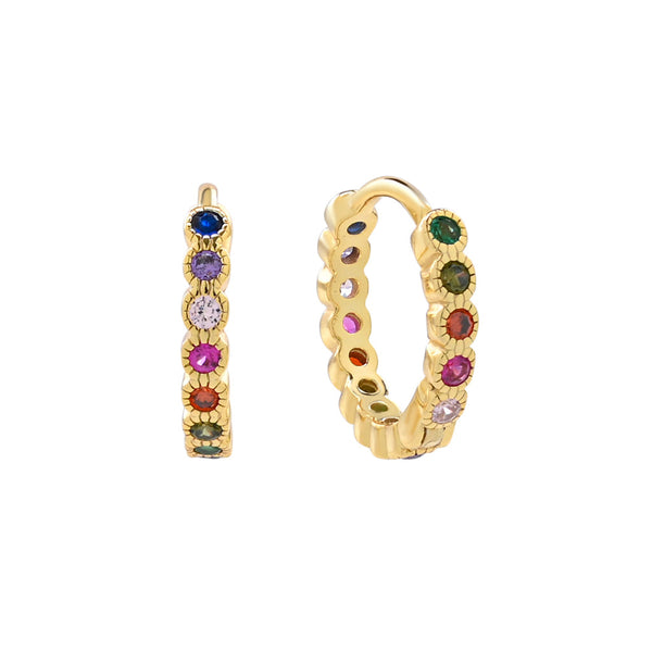 Bezel CZ Colorful Huggies - Gold - Earrings - Ofina