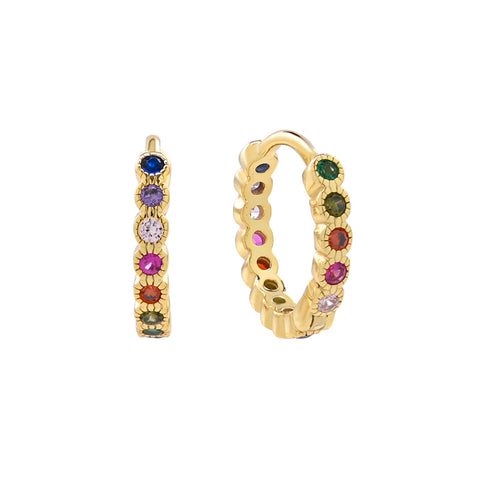 Bezel CZ Colorful Huggies - Gold - Earrings - Ofina