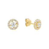 14k Solid Gold CZ Round Halo Studs - - Earrings - Ofina