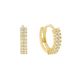 14k Solid Gold CZ Double Row Huggies - Yellow Gold - Earrings - Ofina