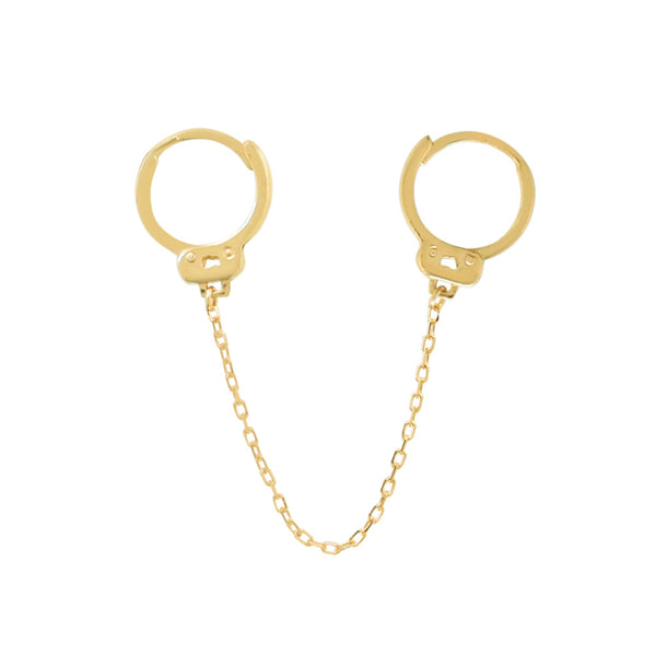 14k Solid Gold Double Handcuff Chain Huggies - Yellow Gold - Earrings - Ofina