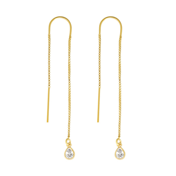 CZ Tiny Teardrop Hook Ear Threader - - Earrings - Ofina