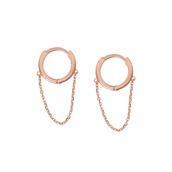 10k Solid Gold Huggie Dangle Chain - Medium - Sold Individually / Rose Gold - Earrings - Ofina