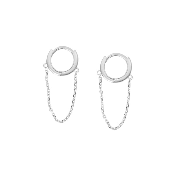10k Solid Gold Huggie Dangle Chain - Small - Sold Individually / White Gold - Earrings - Ofina