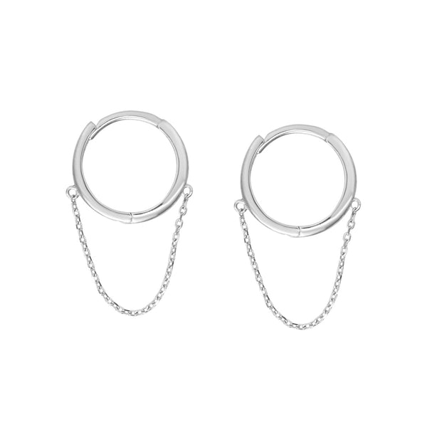 10k Solid Gold Huggie Dangle Chain - Large - Sold Individually / White Gold - Earrings - Ofina