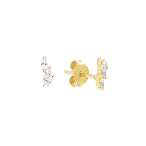 Triple CZ Curved Marquise Studs - Gold Vermeil - Earrings - Ofina