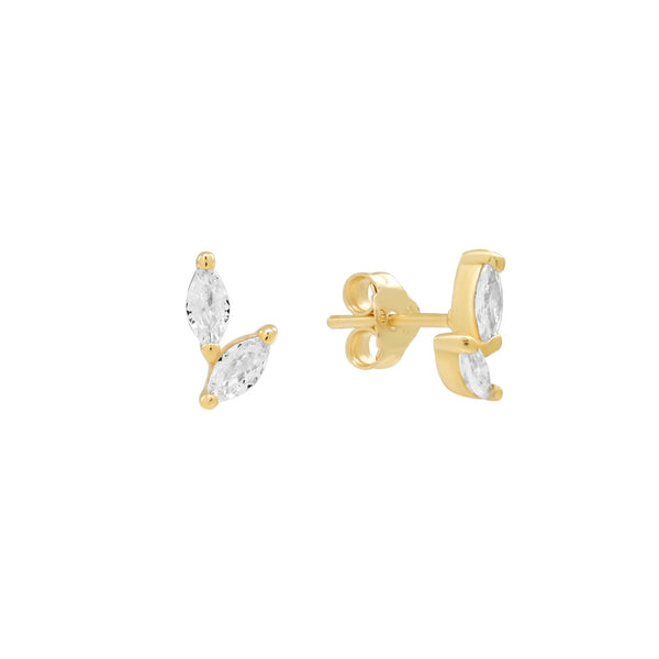 Double CZ Curved Marquis Studs - Gold - Earrings - Ofina