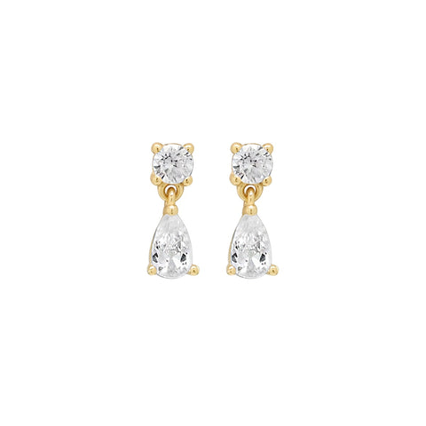 CZ Dangle Teardrop Studs - Gold - Earrings - Ofina