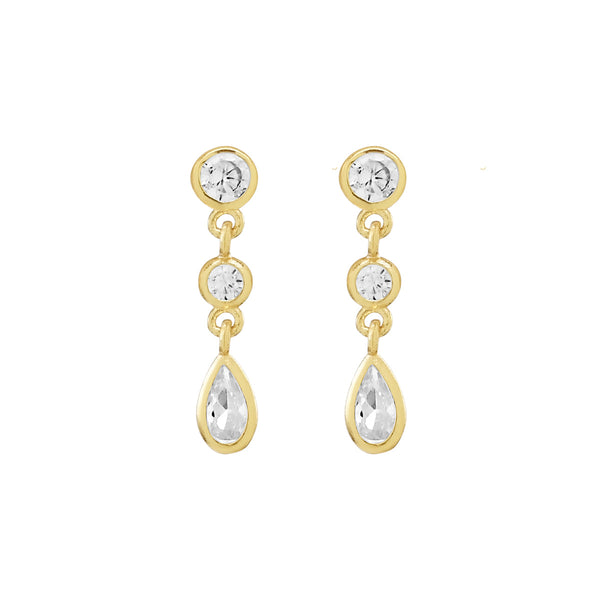 Double CZ Teardrop Dangle Studs - Gold - Earrings - Ofina