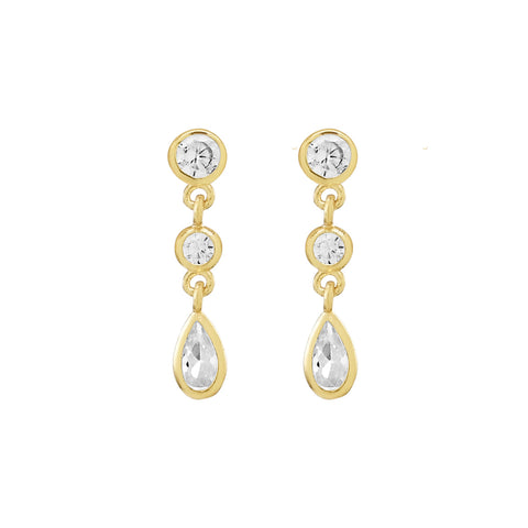 Double CZ Teardrop Dangle Studs - Gold - Earrings - Ofina