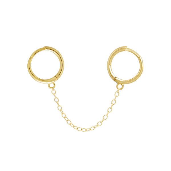 Double Handcuff Chain Huggie - Gold - Earrings - Ofina