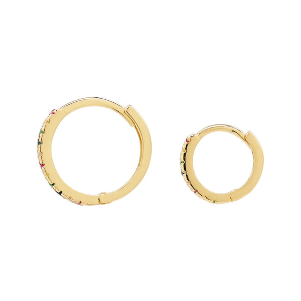 10k Solid Gold Colorful CZ Huggies - - Earrings - Ofina
