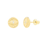 10k Solid Gold CZ Evil Eye Studs - - Earrings - Ofina