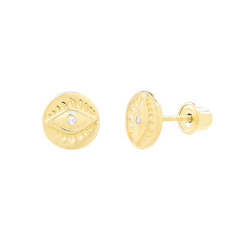 10k Solid Gold CZ Evil Eye Studs - - Earrings - Ofina