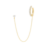 14k Solid Gold CZ Ear Cuff / CZ Stud Dangle Chain - - Earrings - Ofina