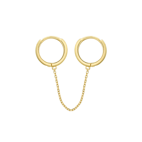10k Solid Gold Huggie Chain Duo - - Earrings - Ofina