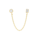 14k Solid Gold CZ Circle / Emerald Dangle Chain Studs - - Earrings - Ofina