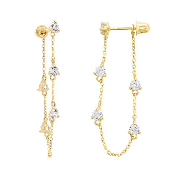 14k Solid Gold Multi-CZ Drop Studs - - Earrings - Ofina